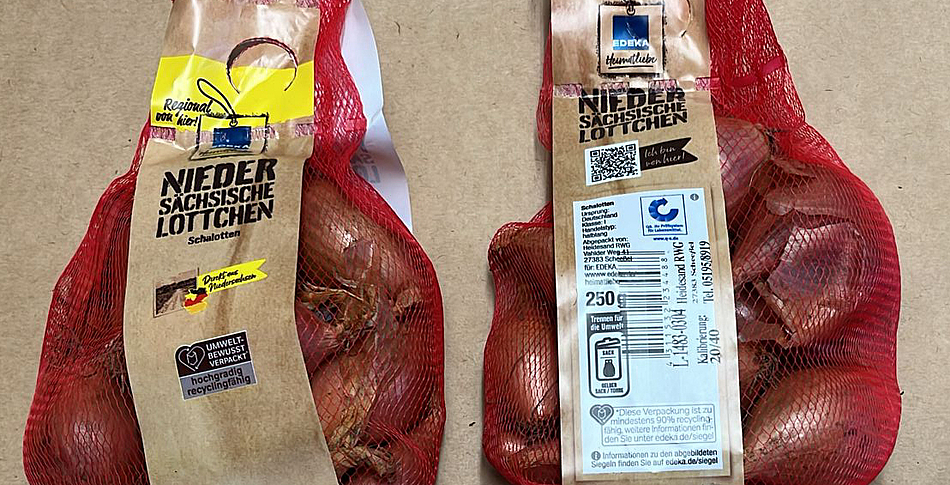 Gier-Sack Verpackung mit Schalotten