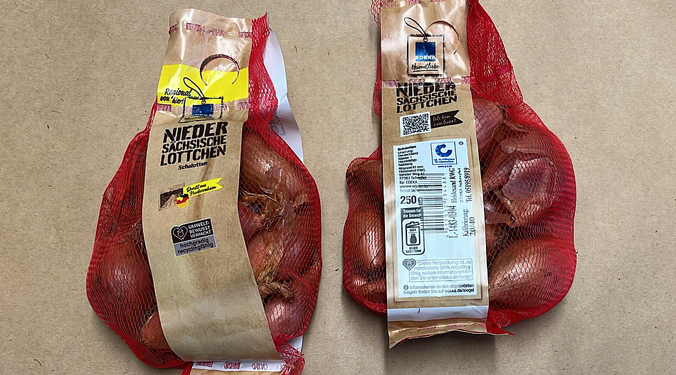 Gier-Sack Verpackung mit Schalotten
